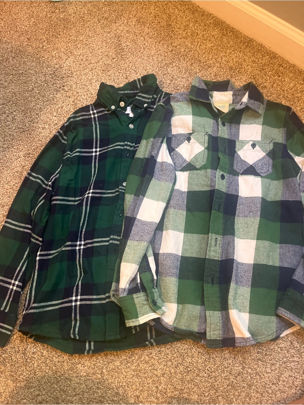 2 Boys Green Plaid Flannel Shirts